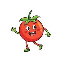 Cartoon tomato character with smiling face in action pose vector