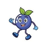 Cheerful cartoon blueberry character walking and giving a thumbsup vector