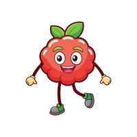 Happy raspberry cartoon character walking with smile on face vector