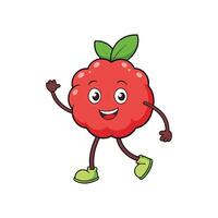 Cartoon Raspberry Character Waving Hand Against White Background vector