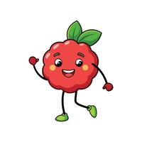 Happy Raspberry Cartoon Character Waving Arm and Smiling Broadly vector