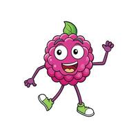 Animated raspberry character joyfully waving with a big smile vector