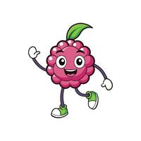 Cheerful cartoon raspberry character with arms and legs waving vector