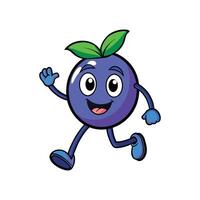 Cartoon Blueberry Character Running and Waving on White Background vector