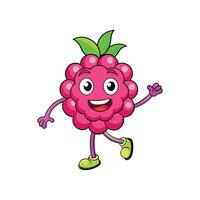 Cartoon raspberry character cheerfully walking on white background illustration vector