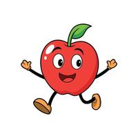 Cartoon apple character running with happy and positive expression vector