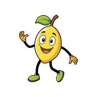 Happy cartoon lemon character waving hello on white background vector