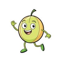 A happy cartoon fruit character cheerfully running and waving. It features a flat design with clean illustration. vector