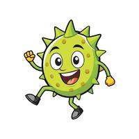 Happy green spiky ball character in dynamic running pose vector