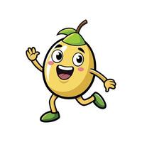 Happy cartoon pear character running and waving hello vector