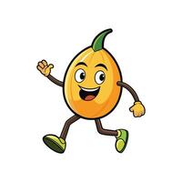Cartoon squash character waving with positive expression running forward vector