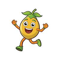 Animated yellow fruit character running happily on white background vector