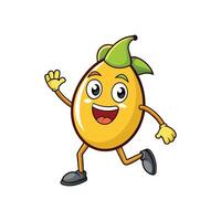 Happy cartoon mango character waving and running forward joyfully vector