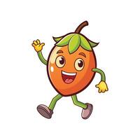 Happy cartoon persimmon character running and waving hello cheerfully vector