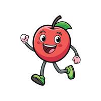 Illustration of a cartoon apple character running with a cheerful expression. illustration in a flat comic style on white. vector