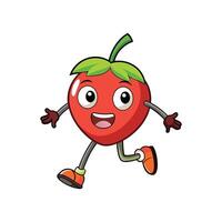 Animated strawberry character with smiling face running in cartoon style vector