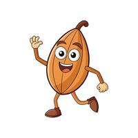 Cheerful cocoa bean cartoon character waving and walking forward vector