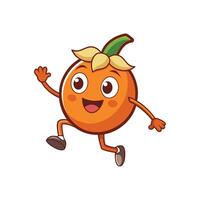 Joyful tangerine character waving hello running across white vector