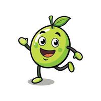 Animated green apple character running and smiling cheerfully isolated vector