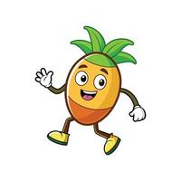Animated cartoon pineapple character waving and walking cheerfully forward vector