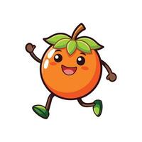 Animated running persimmon character with a joyful facial expression vector