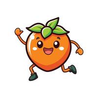 Cartoon persimmon character running with happy expression on white vector