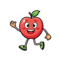 Cartoon apple character running with smile and waving arm vector