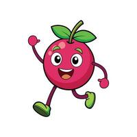 Cartoon cherry character running happily on white background isolated vector