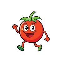 Cartoon tomato character running and smiling with cheerful expression vector