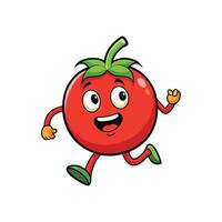 Cartoon tomato character running cheerfully with smiling face expression vector