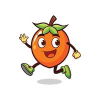 Happy Cartoon Persimmon Running and Waving Isolated on White vector