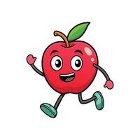 Cheerful cartoon apple character running with a smiling face vector