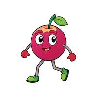 Cartoon cherry mascot character with happy expression walking forward vector