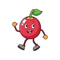 Cartoon cherry character with smiling face walking forward vector