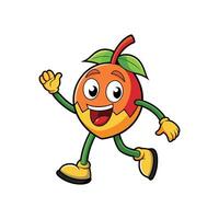 Cartoon mango character waving hello with happy expression vector