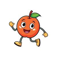 Cartoon apple character running with happy smiling expression vector