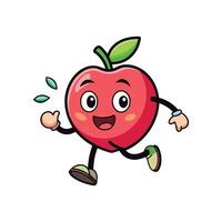Cartoon apple character running cheerfully isolated on white background vector