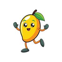 Cartoon Mango Character Running with Happy Expression on White vector