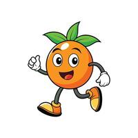 Cheerful orange cartoon character running with a smile and thumb up. Flat illustration on white background, emphasizing health and happiness. vector