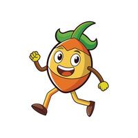 Running cartoon persimmon character with a happy smiling expression vector