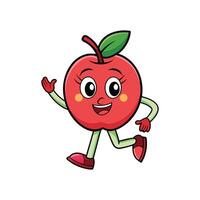 Cheerful cartoon apple character running with a smile and wave vector