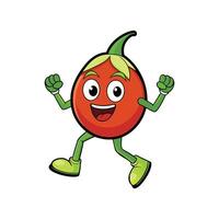 Cartoon tomato character joyfully running isolated on white background vector