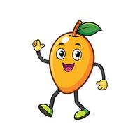 Cartoon mango character happily walking and waving hello image vector
