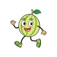 Cartoon melon character with smiling face in walking pose vector