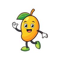 Cheerful mango cartoon character with smiling face and waving vector