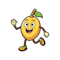 Animated Cartoon Longan Fruit Character Running with Smiling Face vector