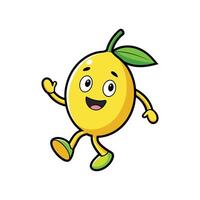 Cartoon lemon character with friendly expression waving hello illustration vector