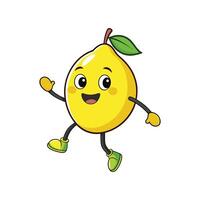 Happy cartoon lemon character dancing with a joyful expression vector