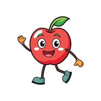 Joyful apple cartoon character waving hello on white background vector