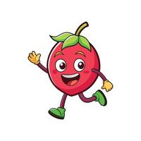 Cartoon mangosteen character running and waving hello happily vector